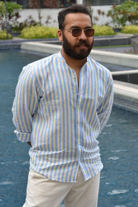 Sea Breeze - Light Blue Striped Linen Shirt