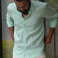 Mint Green full-sleeves Linen shirt with strips and collar | Mint green Linen shirt | linen shirt | linen shirt with collar | linen shirt for men | Button down collar | Button down collar linen shirt for men | Linen shirt with white pant | Linen casual shirt | Men's linen shirt | Buy linen shirt