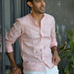 Coral Sunset - Peach Striped Linen Shirt | LININ