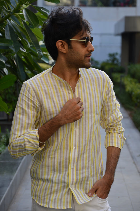 Tidal Treasure - Yellow Striped Linen Shirt