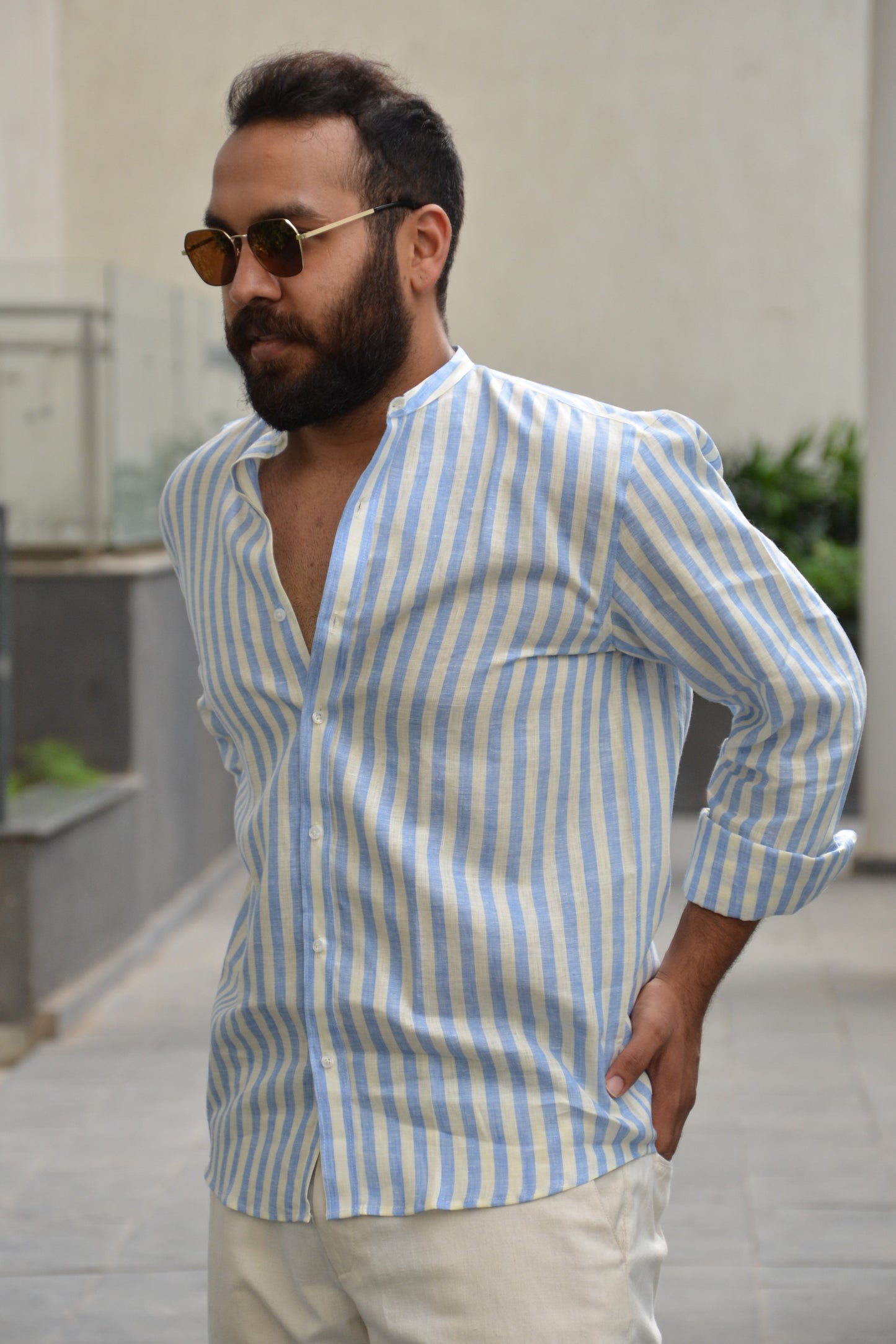 Sea Breeze - Light Blue Striped Linen Shirt