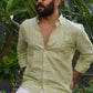 Island Escape - Green Striped Linen Shirt