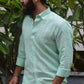 Mint Green full-sleeves Linen shirt with strips and collar | Mint green Linen shirt | linen shirt | linen shirt with collar | linen shirt for men | Button down collar | Button down collar linen shirt for men 