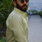 Island Escape - Green Striped Linen Shirt