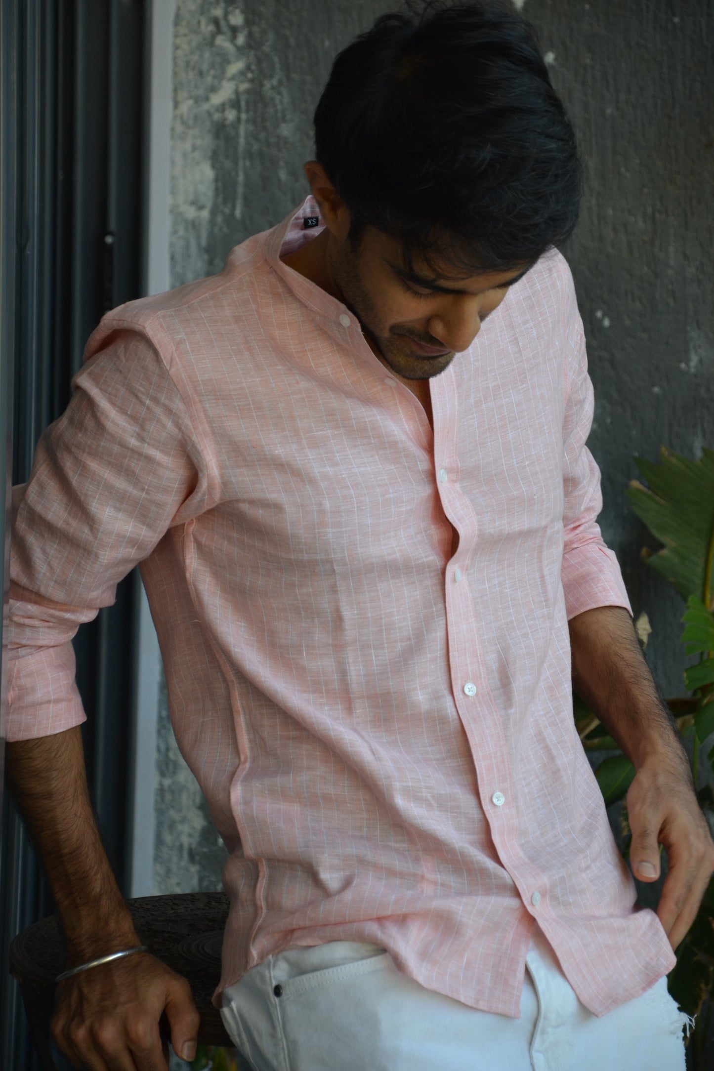 Coral Sunset - Peach Striped Linen Shirt | LININ