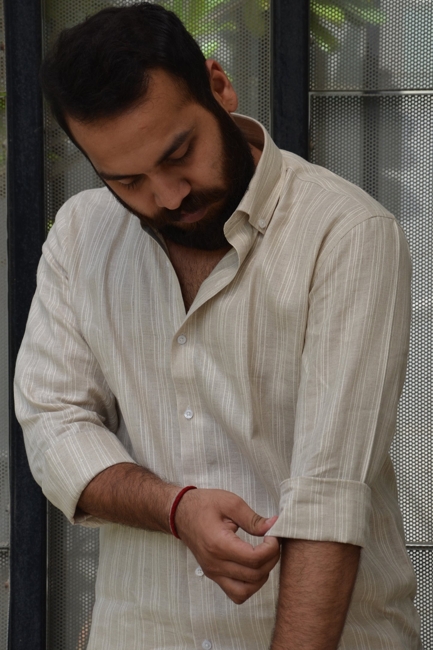 Captain's Stripes - Beige Striped Linen Shirt