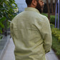 Island Escape - Green Striped Linen Shirt