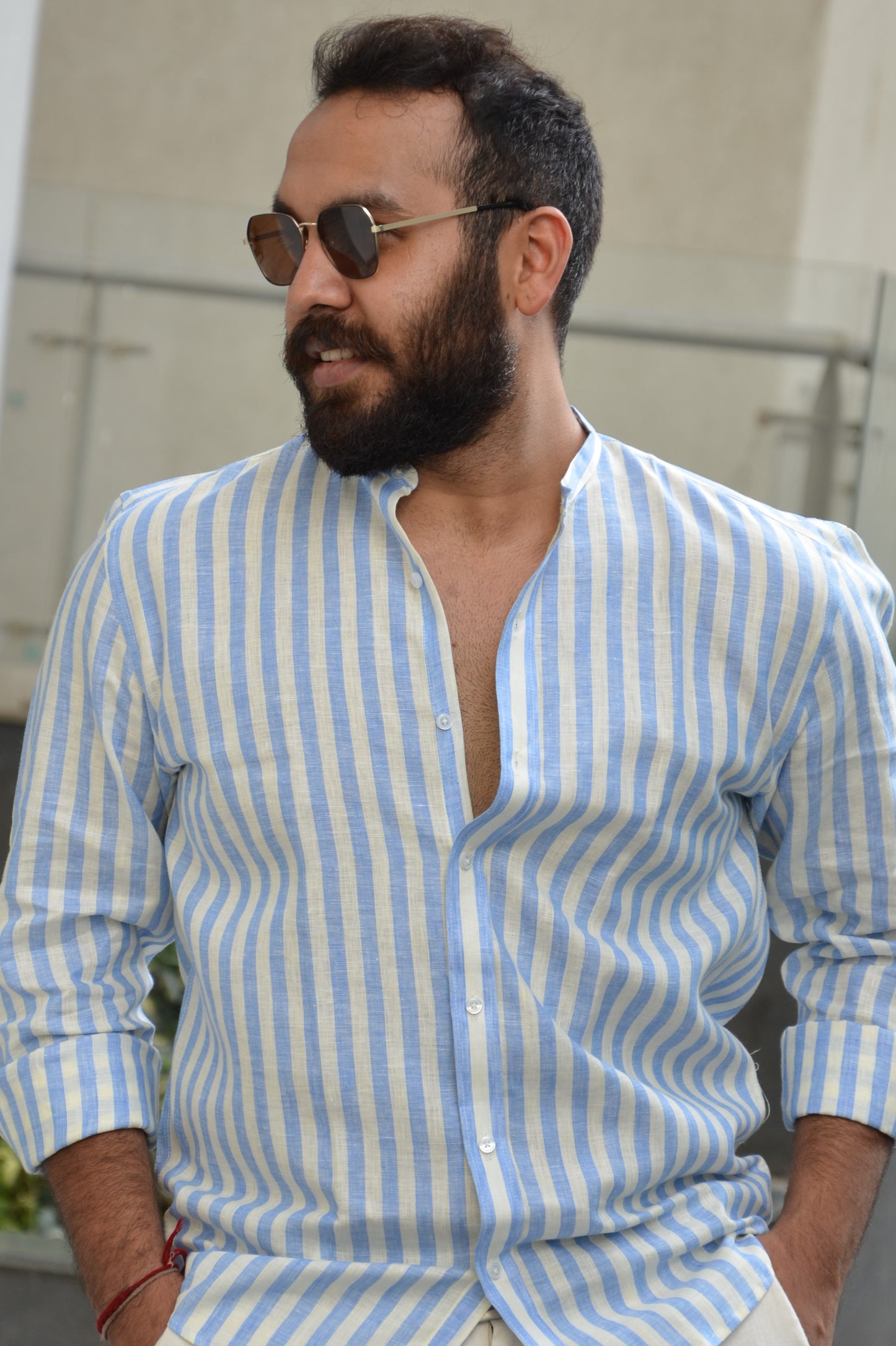 Sea Breeze - Light Blue Striped Linen Shirt