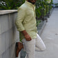 Island Escape - Green Striped Linen Shirt