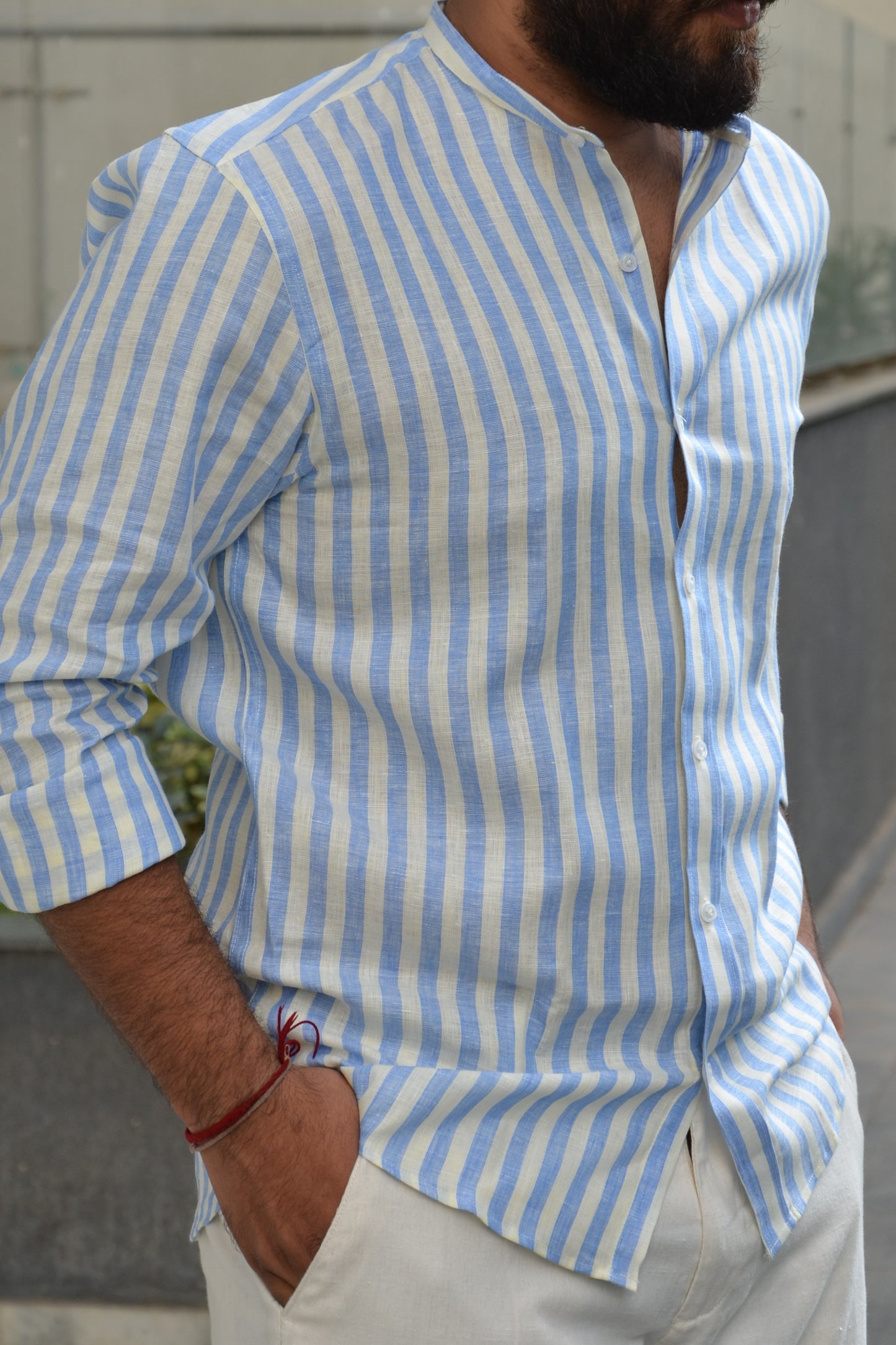 Sea Breeze - Light Blue Striped Linen Shirt