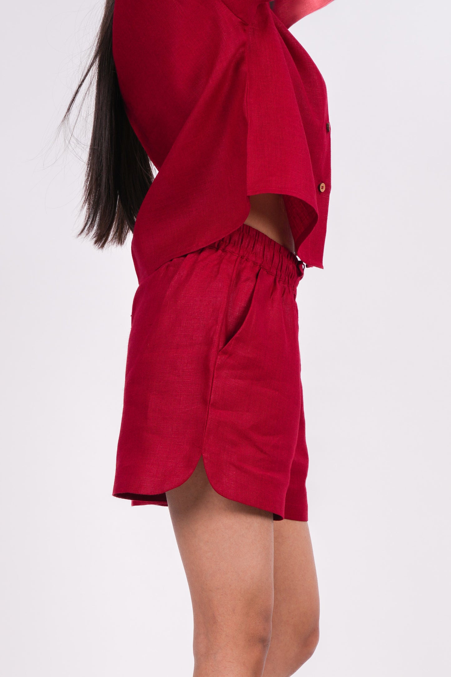 Cherry Red Linen Shorts