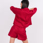 Cherry Red Linen Co-Ord Set - Includes Pair of Shorts and Half Sleeves Drooping Shoulder Shirt