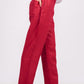 Cherry Red Linen Pants for women have an elastic band with diagonal side pockets