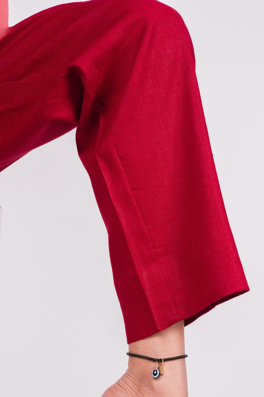 Cherry Red Flat Front Linen Pants