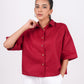 Cherry Red Linen Drooping Shoulder Shirt