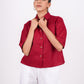 Cherry Red Linen Drooping Shoulder Shirt