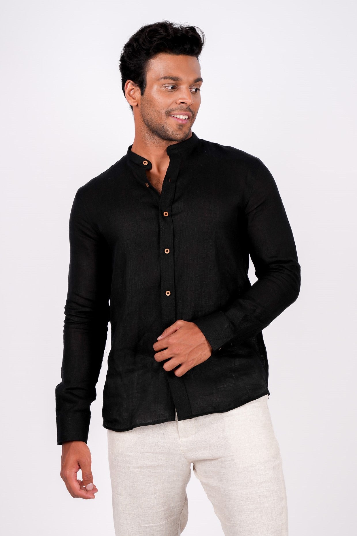 Midnight Black Chinese Collar Shirt