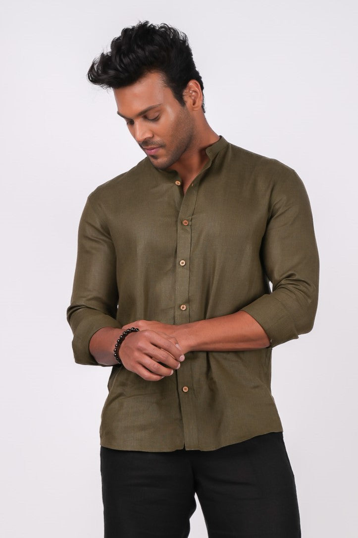 Forest Green Chinese Collar Shirt