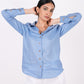 Ocean Blue Full Sleeves Spread Collar Linen Shirt