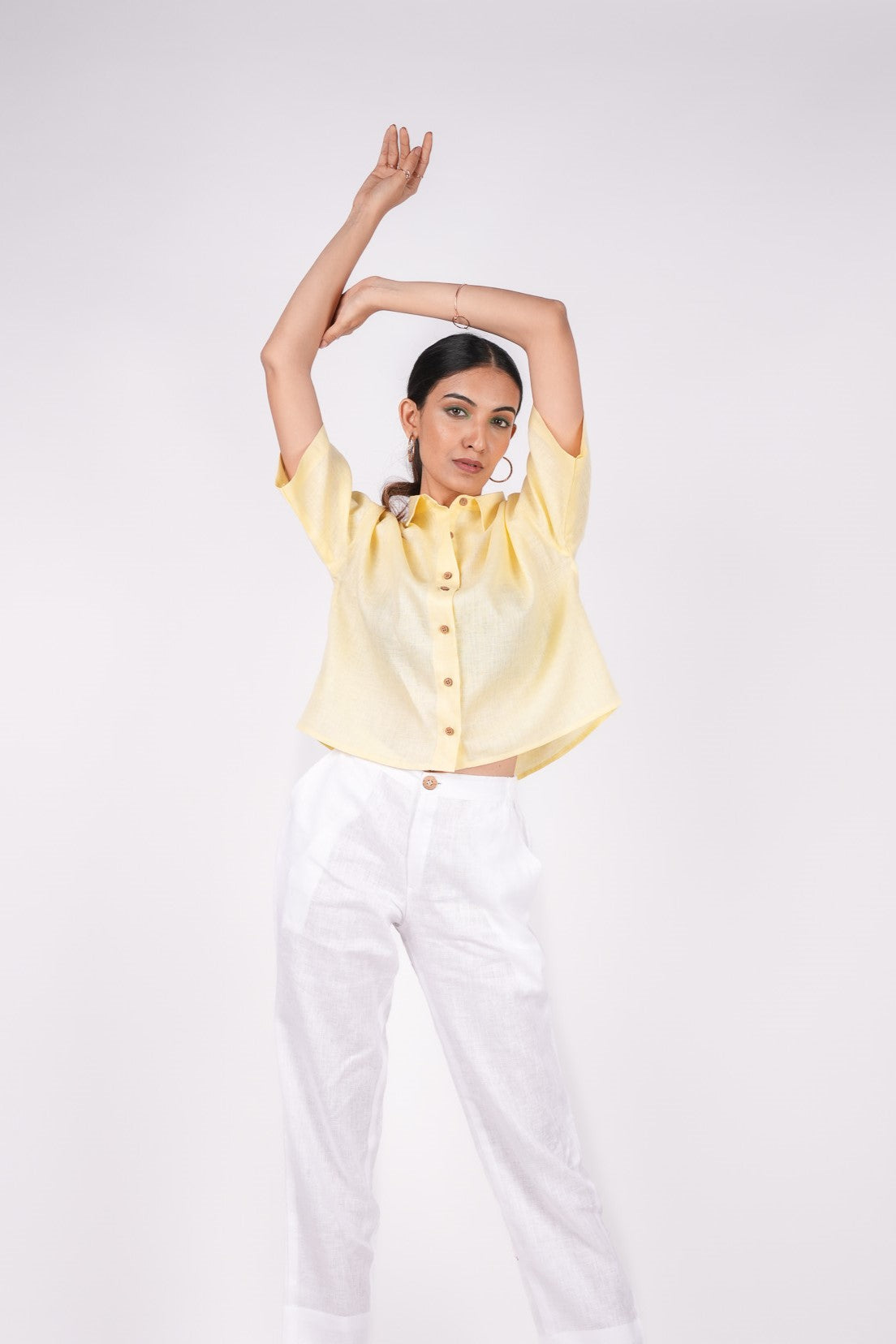 Sunshine Yellow Linen Drooping Shoulder Shirt