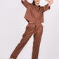 Mocha Brown Linen Co-Ord Set - Includes Pair of Pants and Half Sleeves Drooping Shoulder Shirt