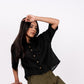 Midnight Black Linen Drooping Shoulder Shirt