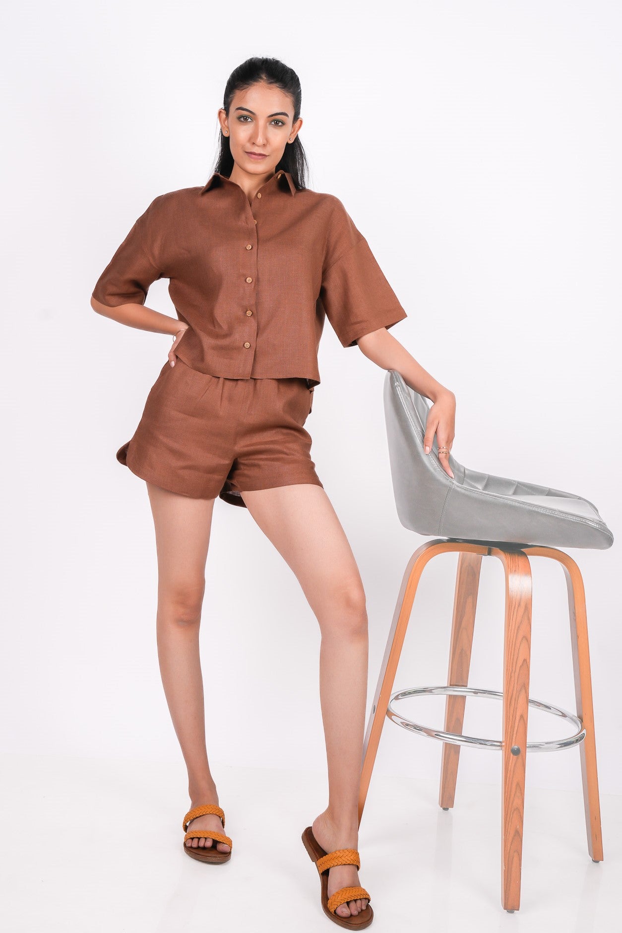 Mocha Brown Linen Shorts