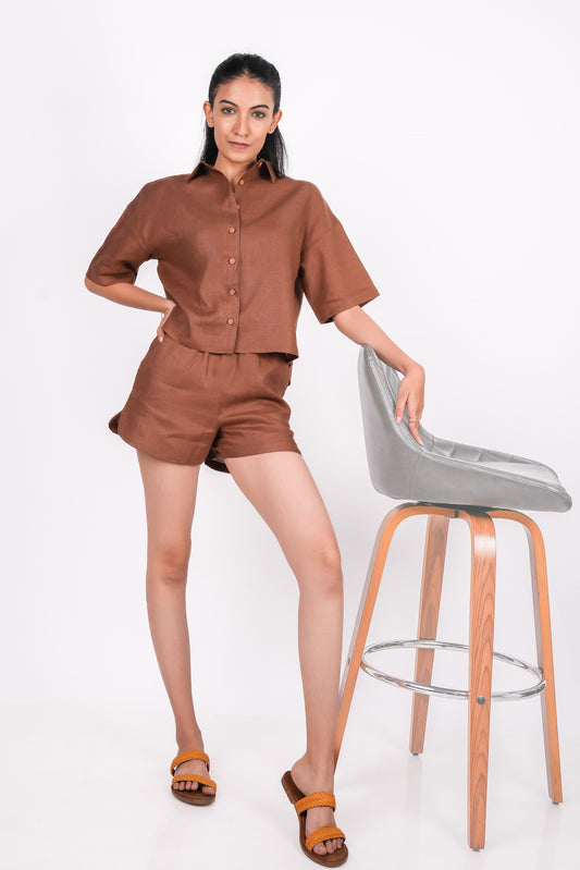 Mocha Brown Linen Shorts