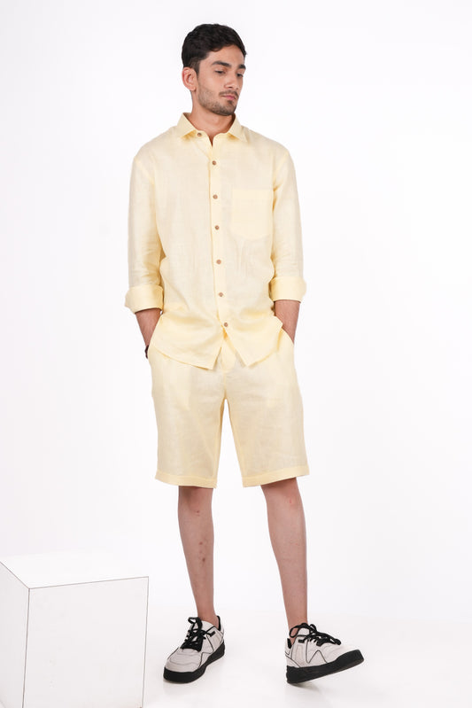 Sunshine Yellow Co-ord Set- Includes Pair of Shorts and Regular Collar shirt