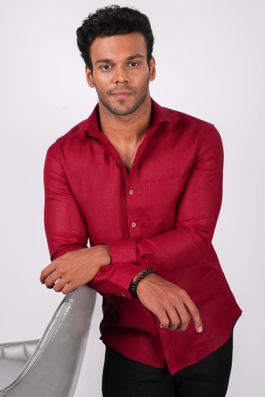 Cherry Red Regular Collar Shirt