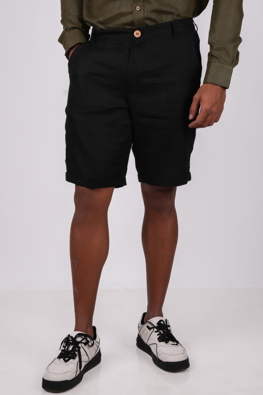 Midnight Black Linen Shorts