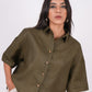 Forest Green Linen Drooping Shoulder Shirt