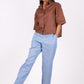 Ocean Blue Flat Front Linen Pants