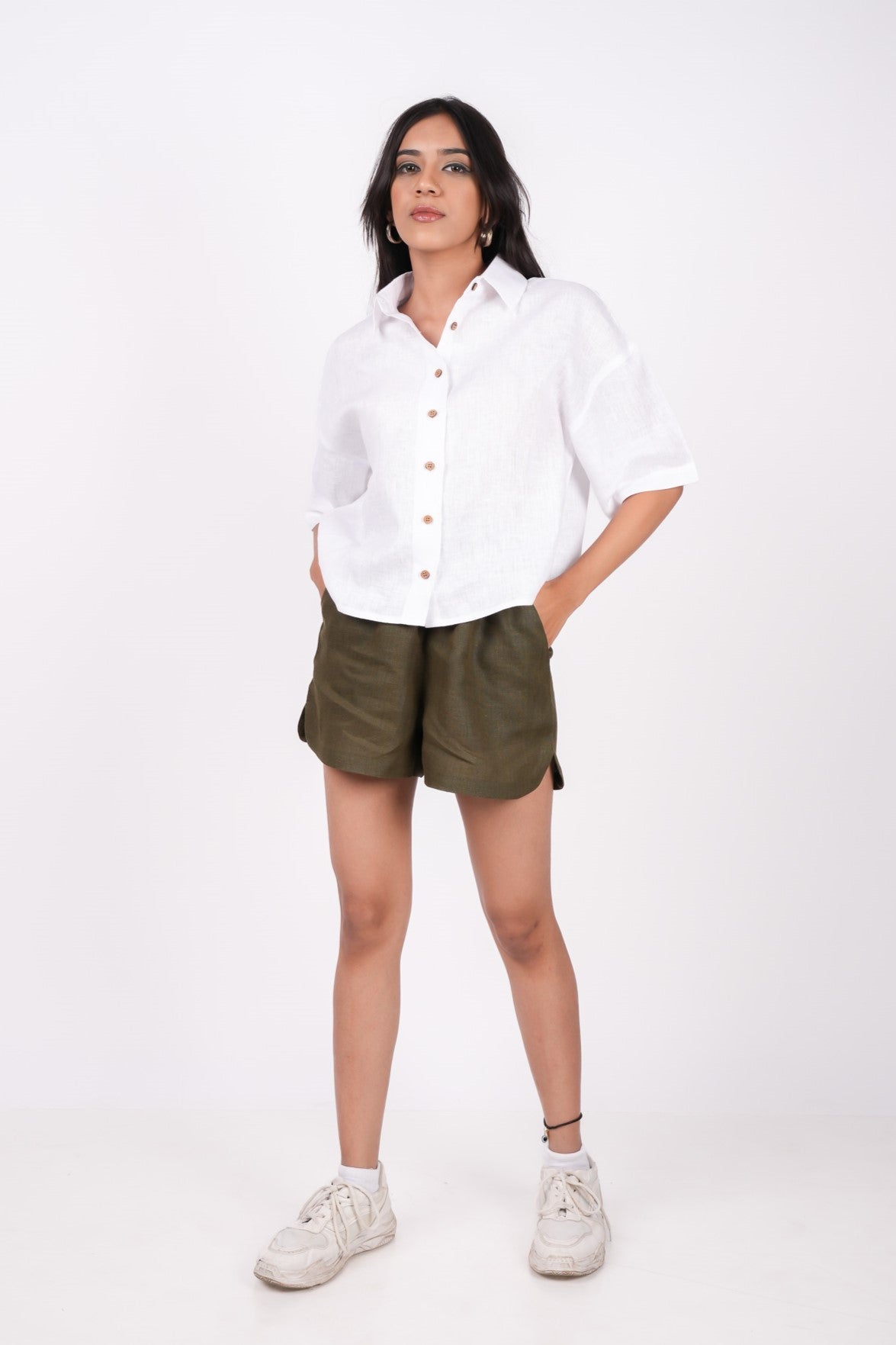 Forest Green Linen Shorts