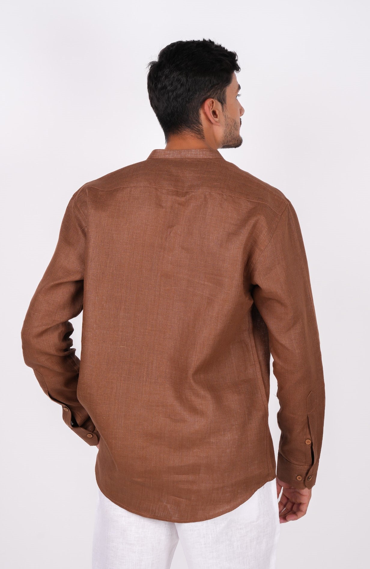 Mocha Brown Chinese Collar Shirt