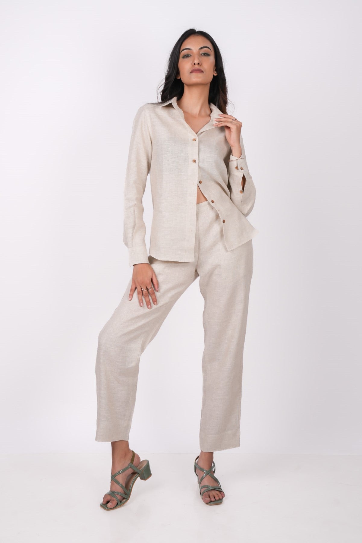 Earthy Natural Flat Front Linen Pants