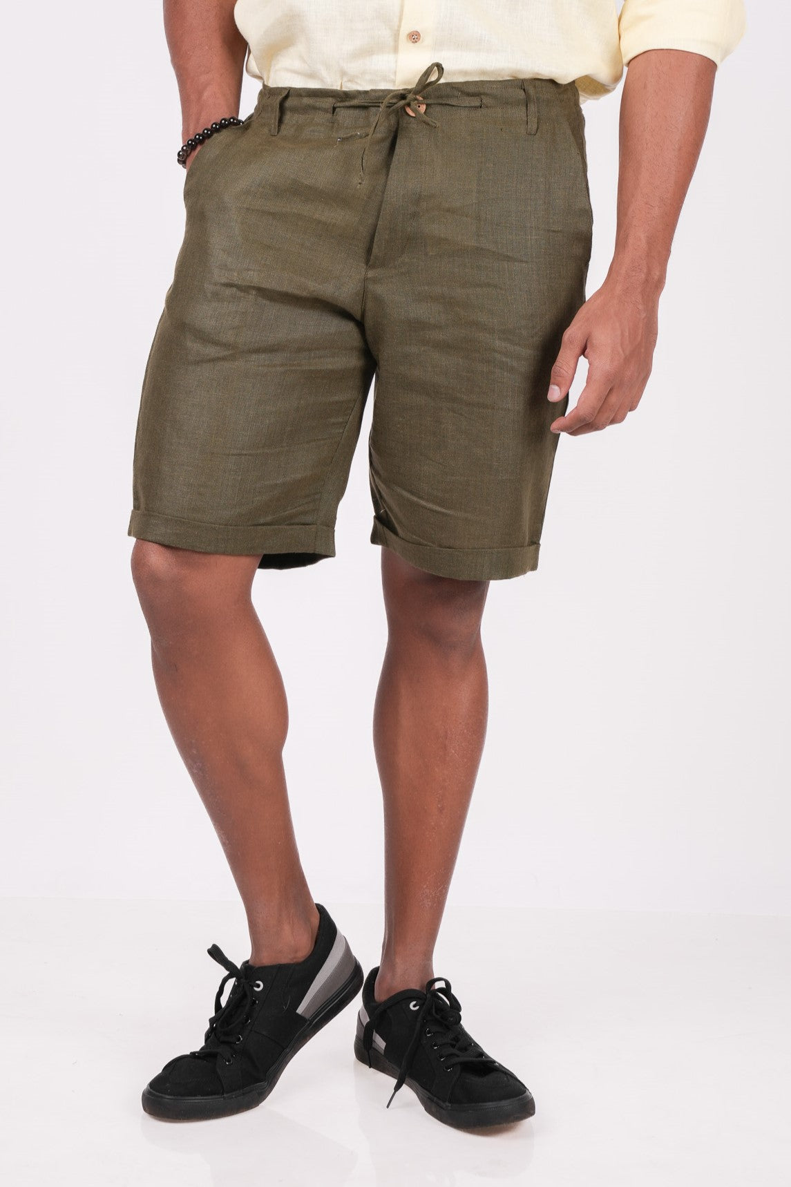 Forest Green Linen Shorts