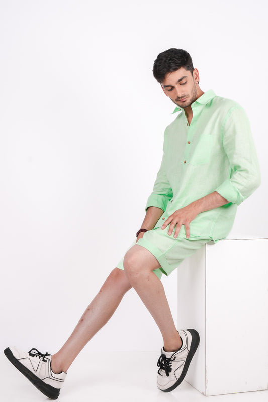 Kiwi Green Co-ord Set- Includes Pair of Shorts and Regular Collar shirt