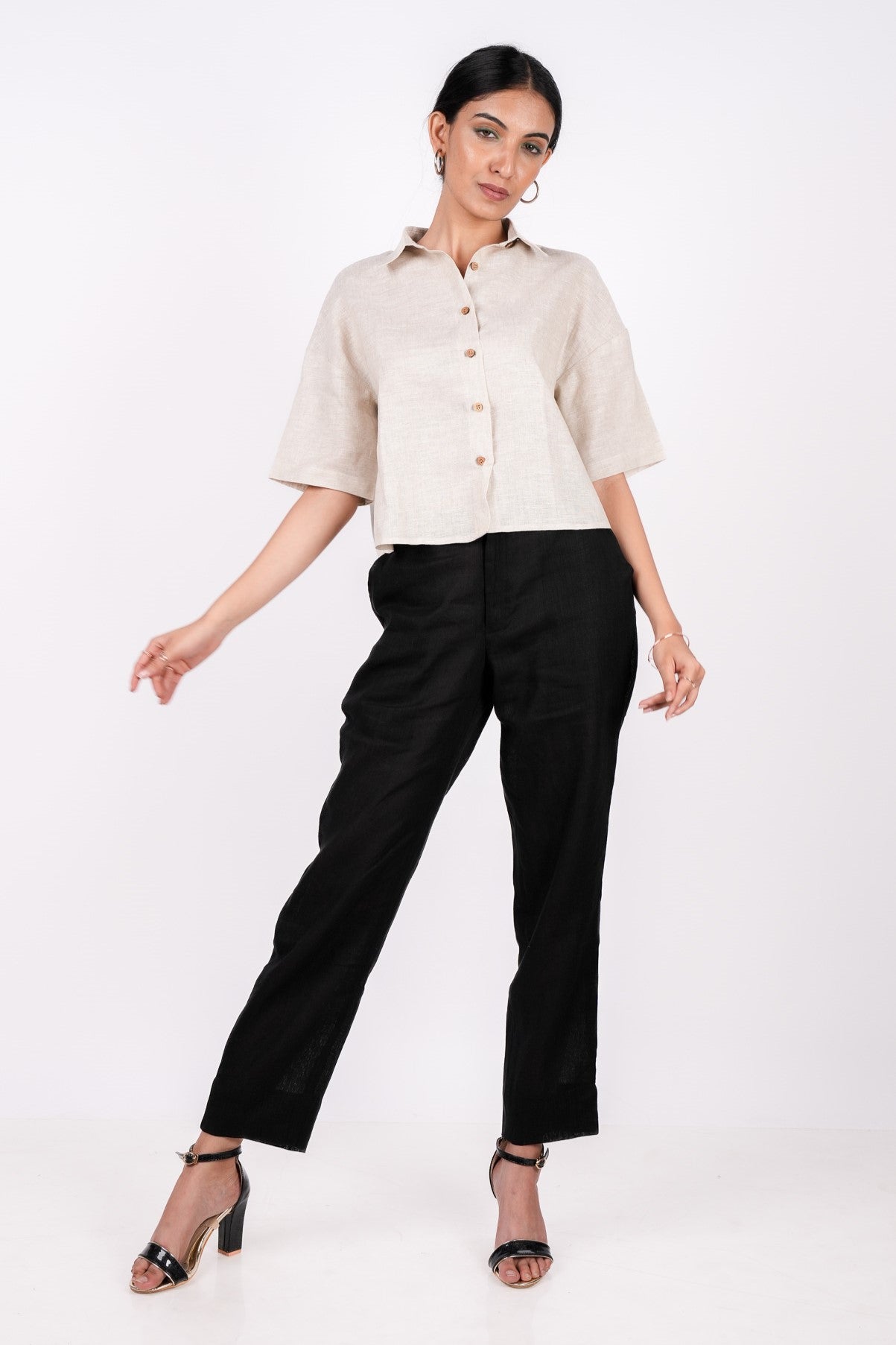 Earthy Natural Linen Drooping Shoulder Shirt