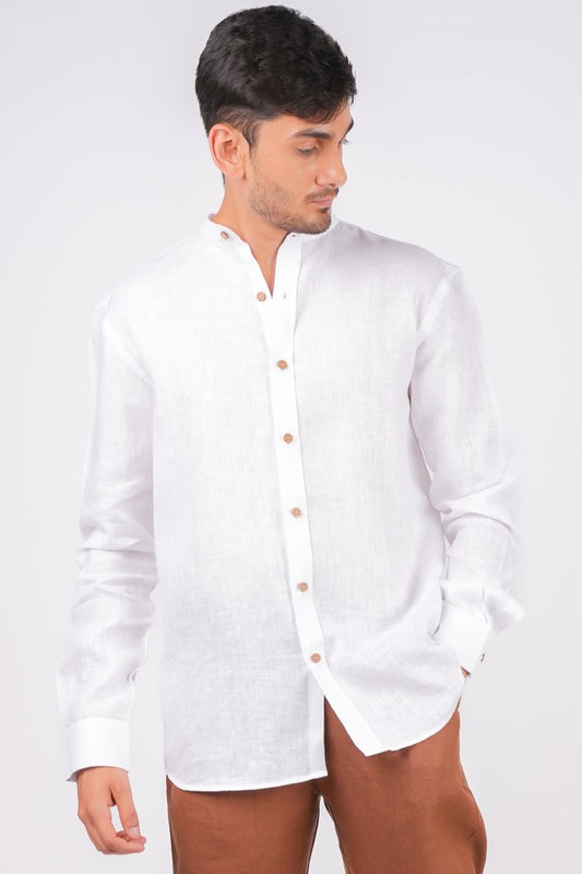 Pearl White Chinese Collar Shirt