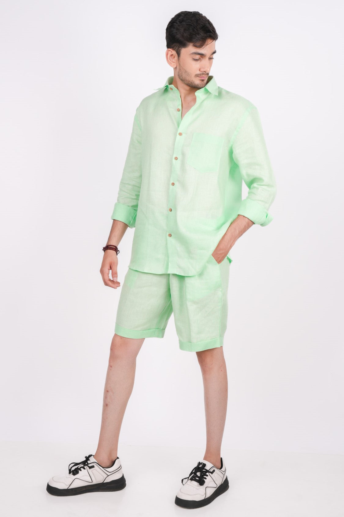 Kiwi Green Co-ord Set- Includes Pair of Shorts and Regular Collar shirt