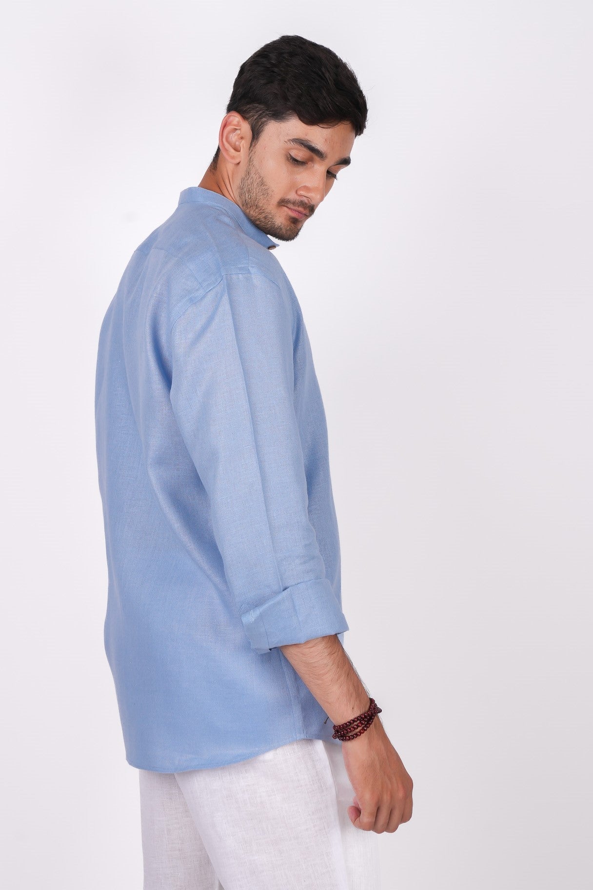 Ocean Blue Chinese Collar Shirt