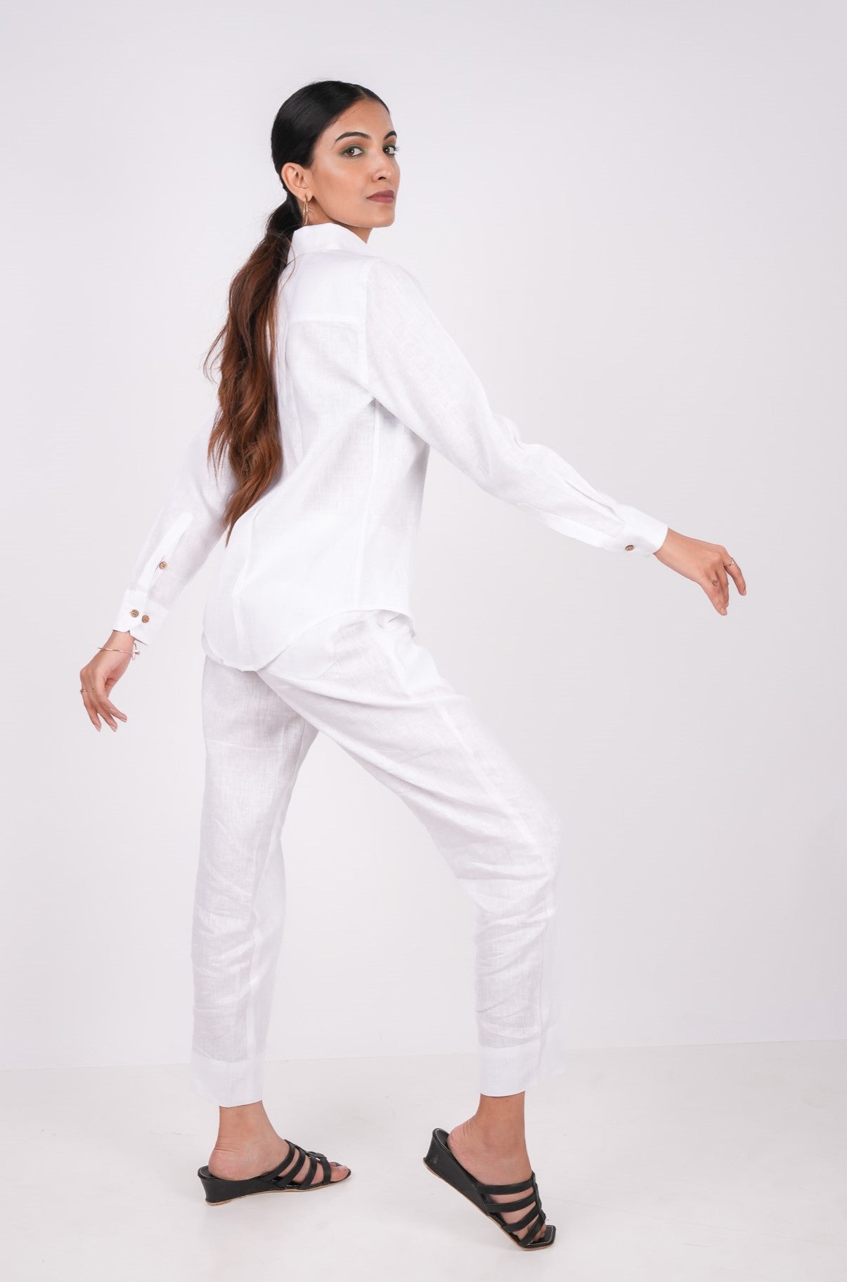 Pearl White Linen Co-Ord Set - Includes Pair of Pants and Full Sleeves Shirt