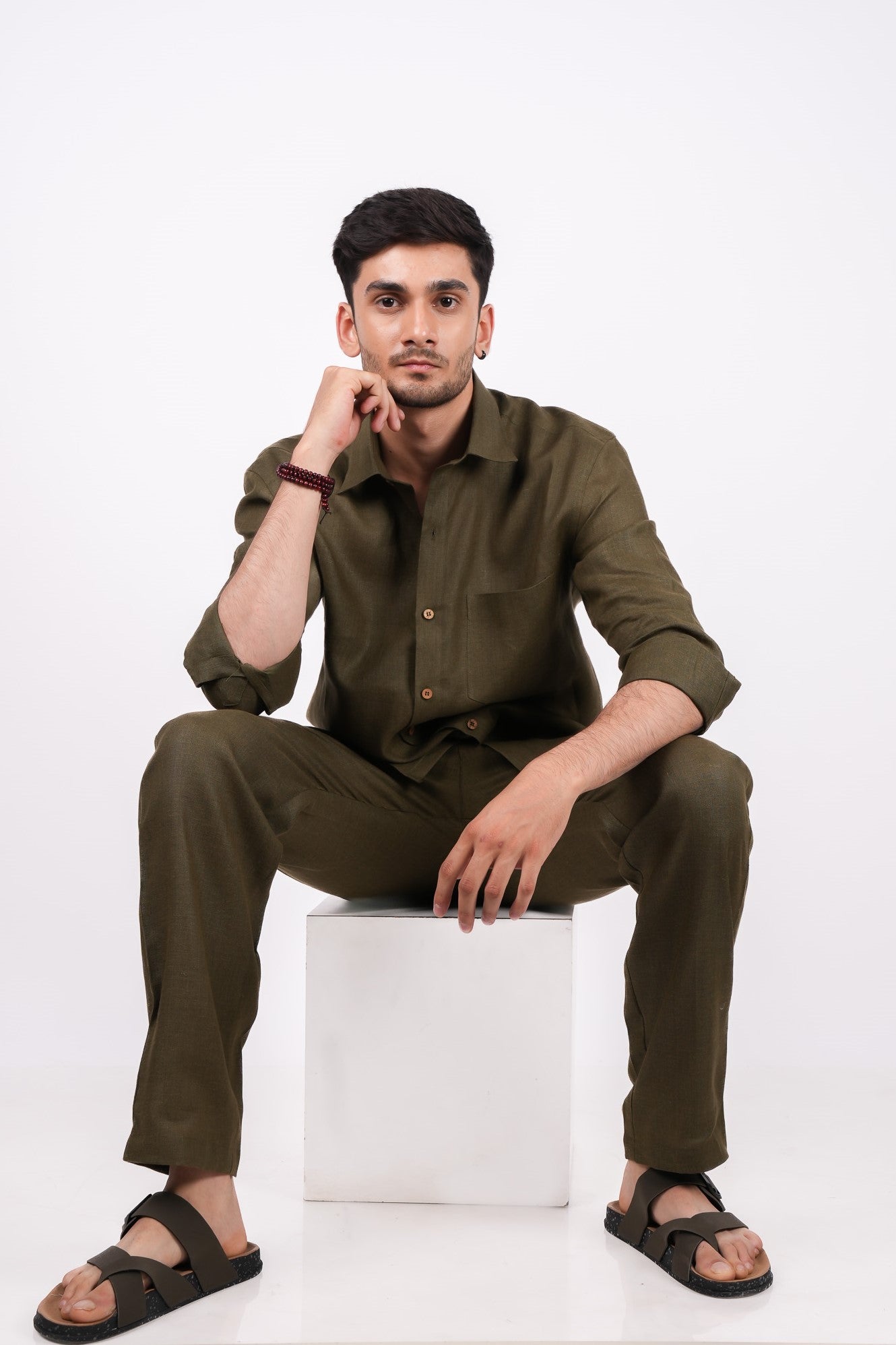 Forest Green Co-ord Set- Includes Pair of Pants and Regular Collar shirt