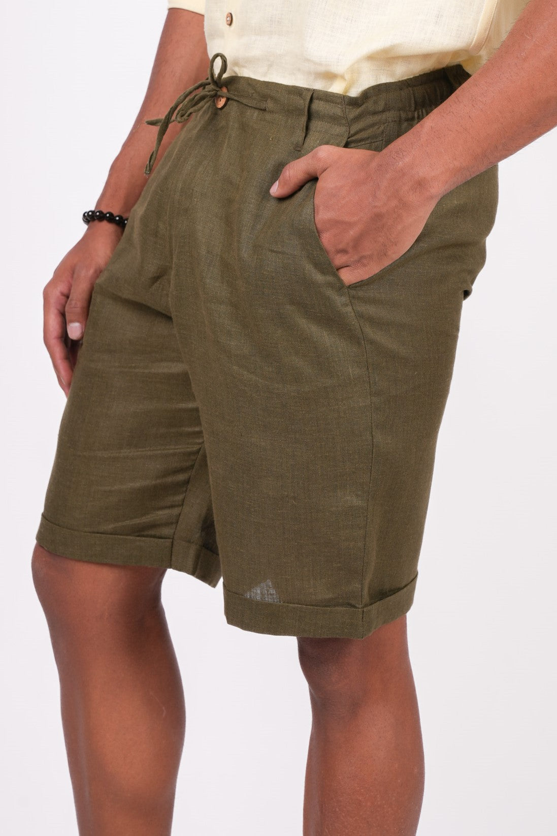 Forest Green Linen Shorts