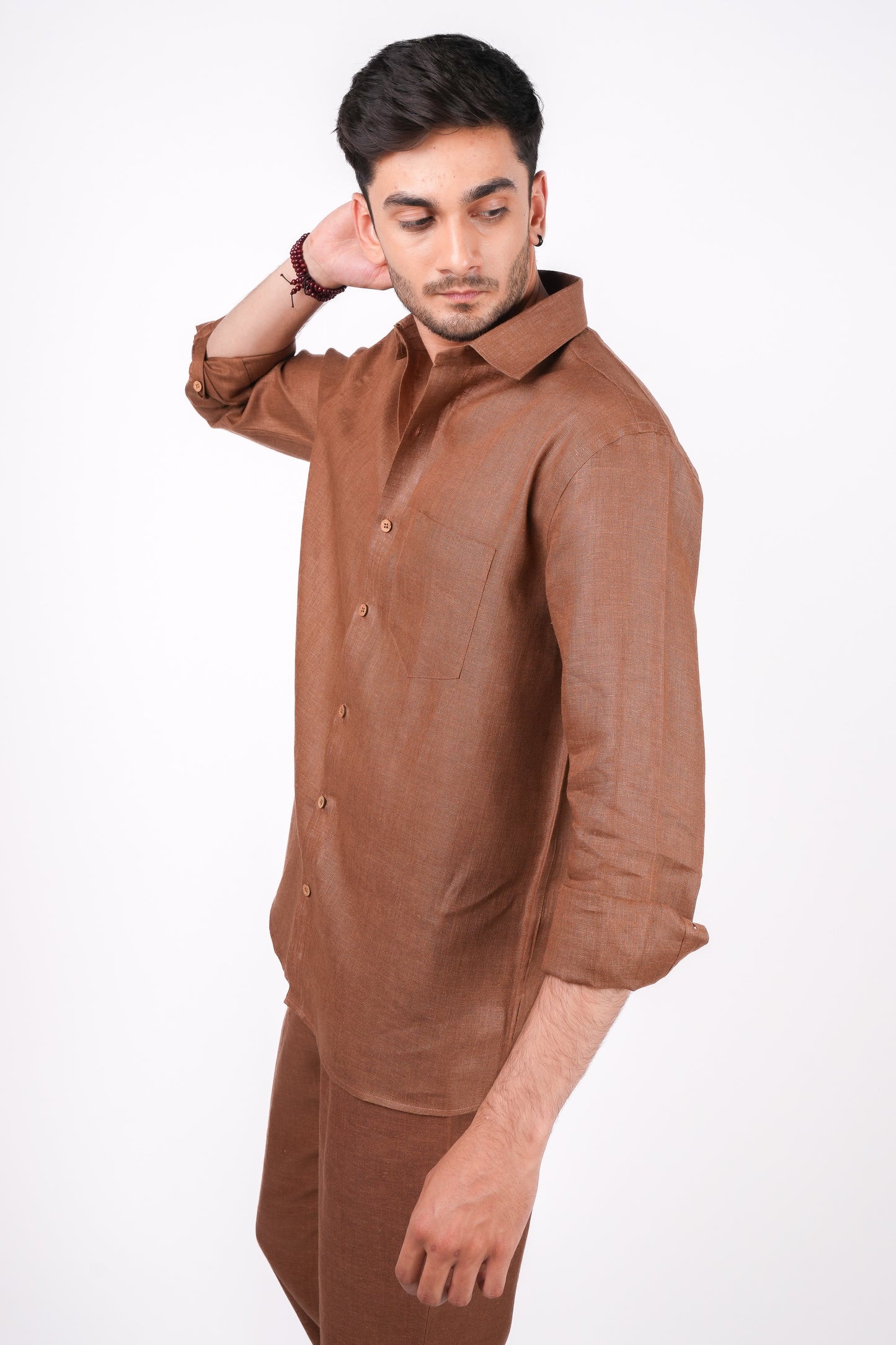 Mocha Brown Co-ord Set- Includes Pair of Pants and Regular Collar shirt