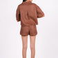 Mocha Brown Linen Co-Ord Set - Includes Pair of Shorts and Half Sleeves Drooping Shoulder Shirt