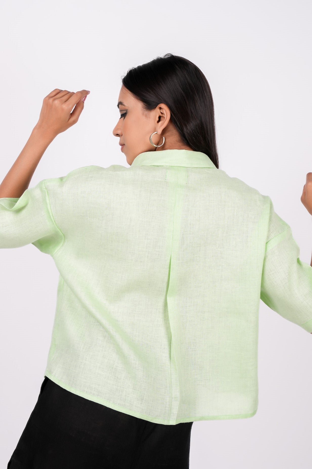 Kiwi Green Linen Drooping Shoulder Shirt