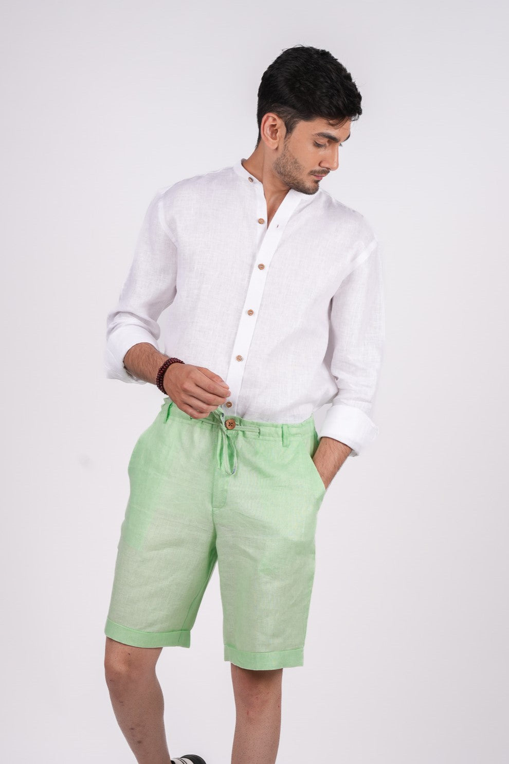 Kiwi Green Linen Shorts