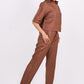 Mocha Brown Linen Co-Ord Set - Includes Pair of Pants and Half Sleeves Drooping Shoulder Shirt